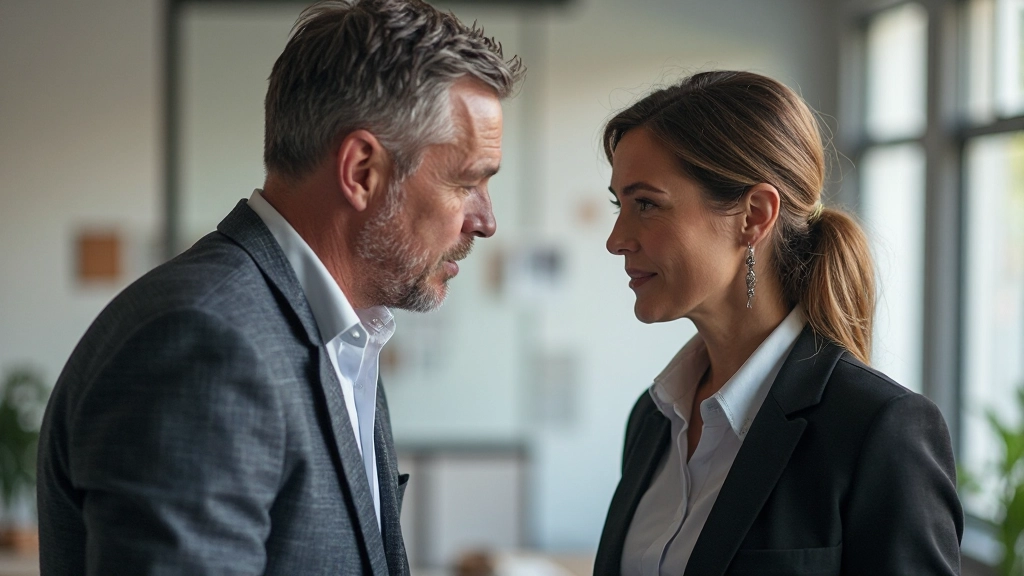 Twee professionals in een diepgaand gesprek, beide leunend naar elkaar toe met volle aandacht