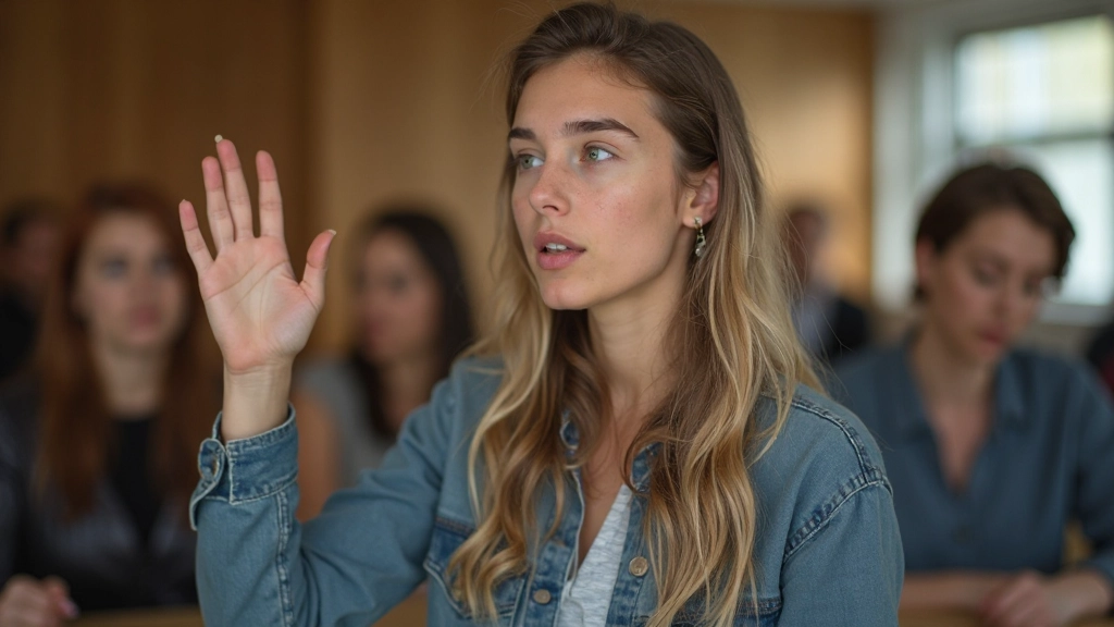 Student die zijn hand opsteekt in een interactieve workshop