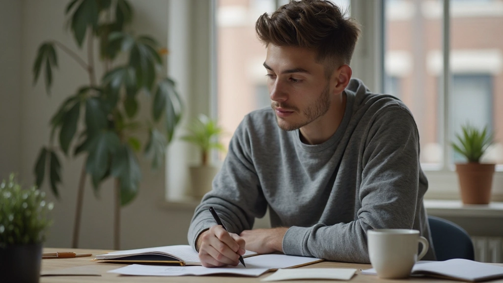 Student werkt met notities en brainstormt onderzoeksvragen